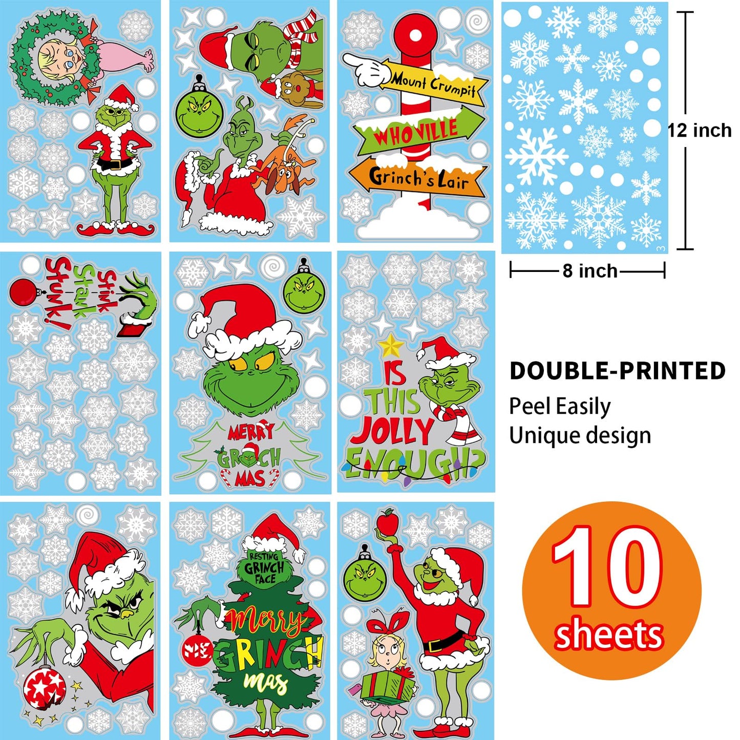 Christmas Window Clings Decorations for Glass Windows Winter Stickers Snowflakes Christmas Decorations Christmas Window Stickers for Holiday Window Clings Winter Decorations 10 Sheet