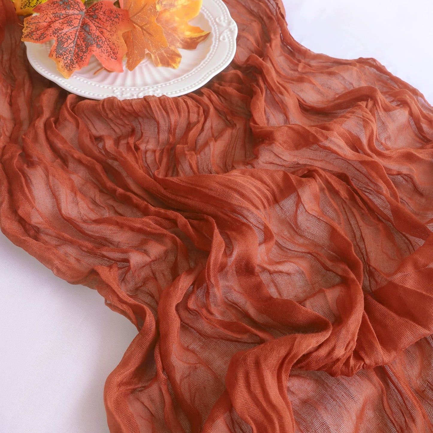 Fall Table Runner, 10FT Thanksgiving Cheesecloth Table Runner 35*120inch Terracotta Table Runners for Fall Wedding Baby Shower Friendsgiving Thanksgivig Home Kitchen Table Decorations