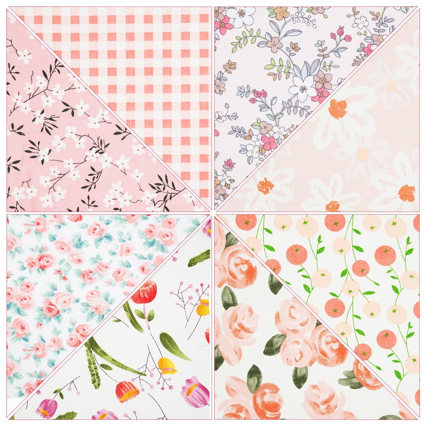 Tatuo 30 Pcs 10 x 10 Inches Pink Floral Cotton Fabric Bundle Squares Patchwork Floral Fabric Sewing Quilting Bundles Assorted Pattern Cloth for DIY Scrapbook Craft Making