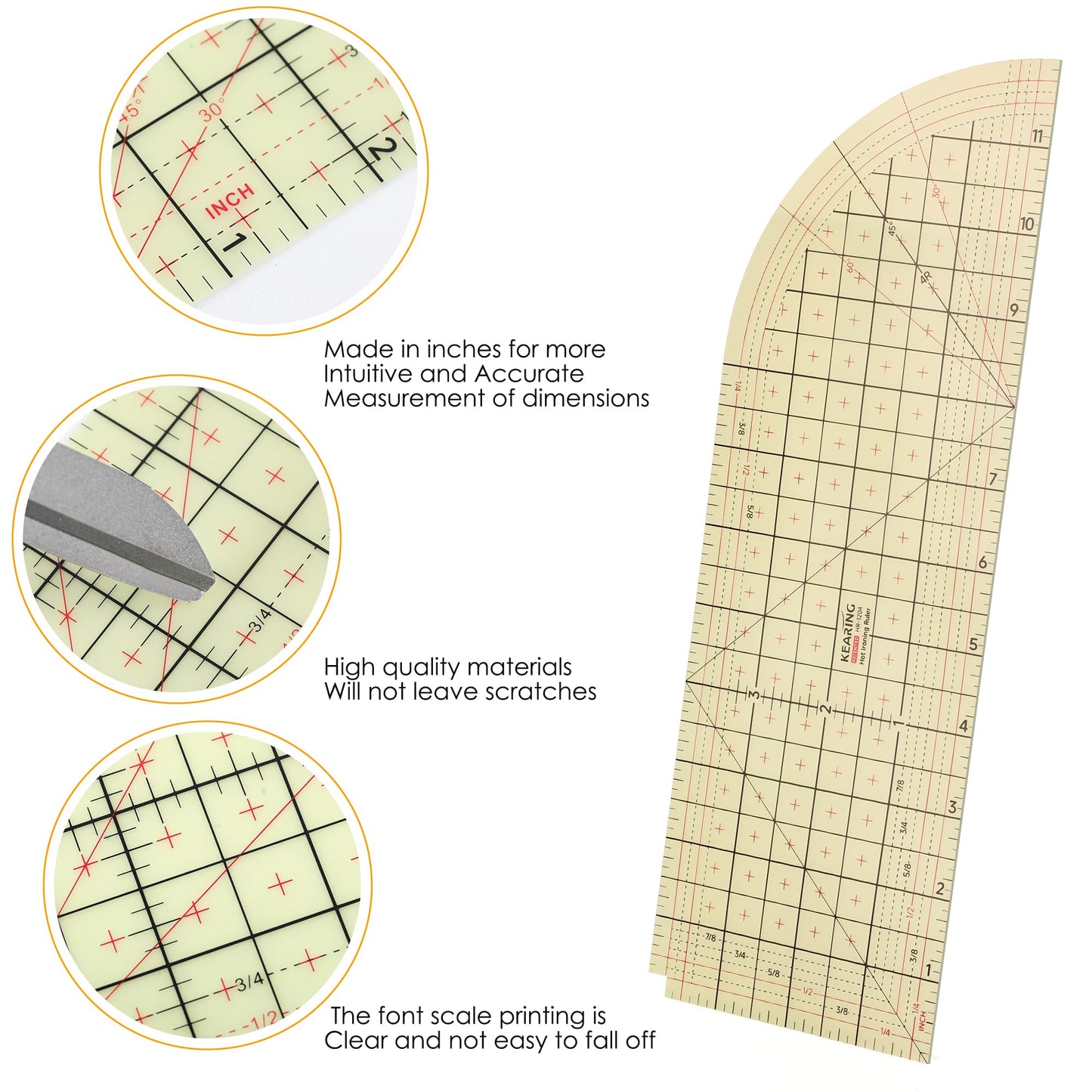 Curved Hot Ruler for Sewing, 12X4 Inch Hot Hem Ruler for Sewing Seam Guide Ruler Sewing Ruler and Guides for Fabric Hemming Tools Press with Dry or Steam