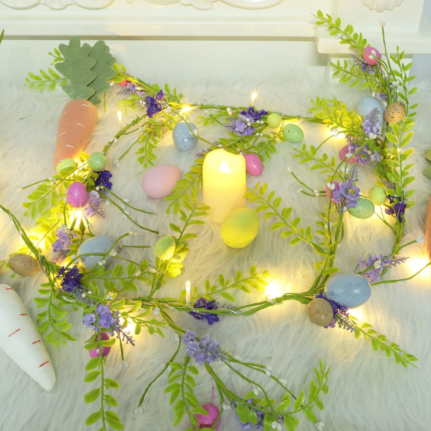 6 FT Easter Decorations for Home Lighted Easter Garland Artificial Egg Garlands with 20 LED Lights & Timer Spring Decor for Mantle Fireplace Table Door