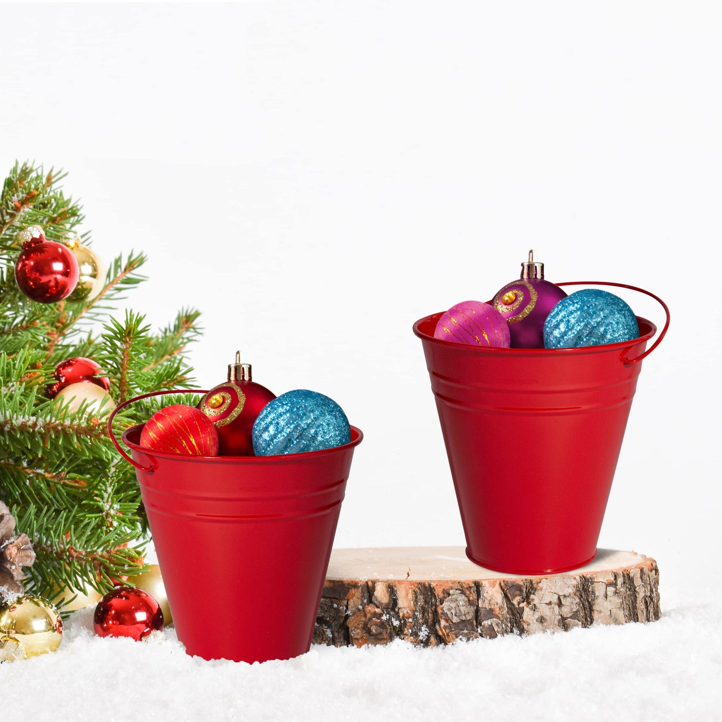 Metal Buckets, Galvanized Buckets, Small Buckets, 4.5" W x 5" H, 12 Pack, Tin Buckets, Mini Buckets, Small Metal Bucket, Metal Pail, Small Pail, with Handle, Red, for Party Favors, Classroom, Crafts