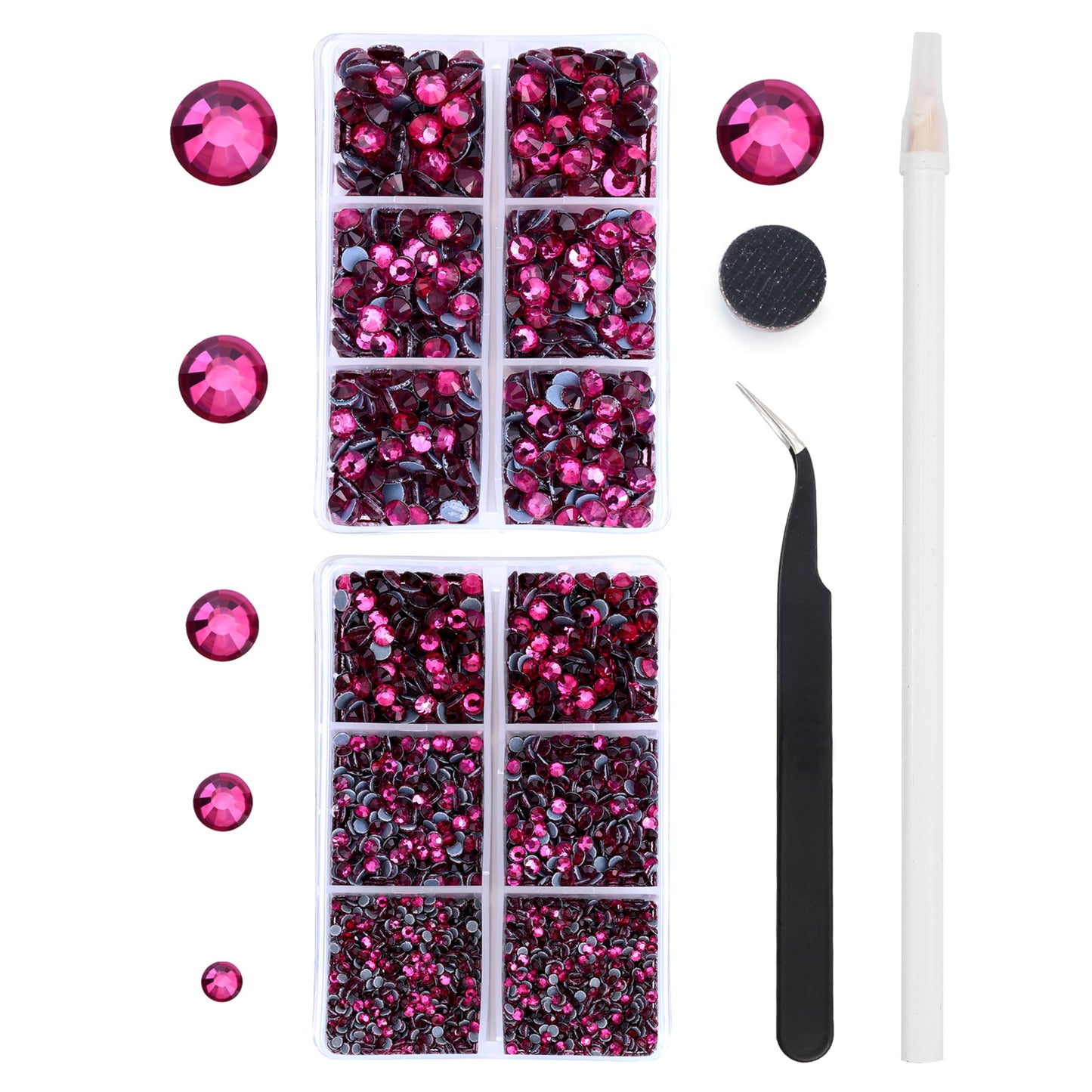 MEIBITE 6796PCS Fuchsia Hotfix Rhinestones Crystal Stones Glass for Fabric Clothes Shirts Sparkly Flat Back Round with Tweezers and Picking Pen (SS6~SS30 Set)