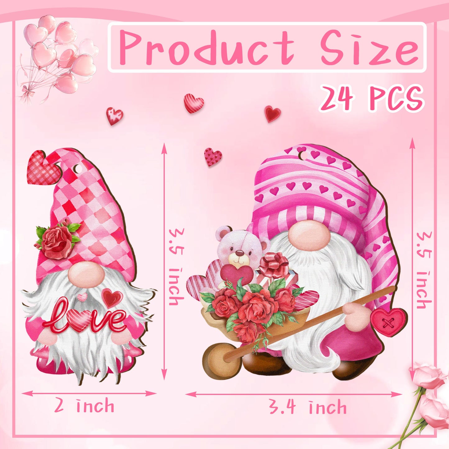 JOPHMO Valentine Wooden Hanging Ornaments, Wood Decor for Tree Decoration, Santa Doll Craft, Gnome Elf Party Supplies (Valentine-Gnomes-A)