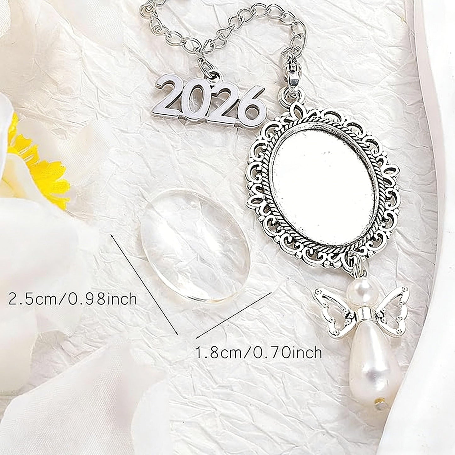 ARHTF 2026 Graduate Memorial Photo Charm Tassel Memorial Class of 2026 Graduation DIY Mortarboard Decoration for Cap and Gown Ceremony (Silver 2026 Charm)