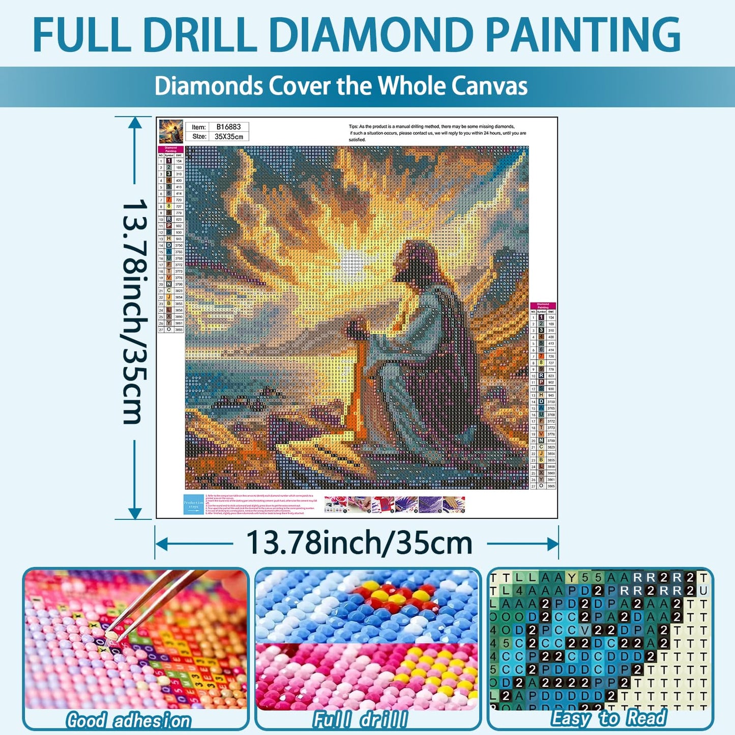 YQFCZDQ Jesus Christ Prayer Diamond Art Kits for Adults,Sunset Landscape 5D Diamond Painting Kits for Beginner,DIY Round Full Drill Diamond Dots Paintings Picture Gem Art&Crafts Home Decor 13.8x13.8in