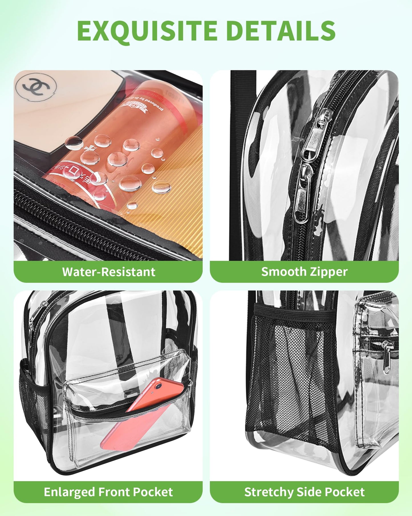 MAY TREE Clear Backpack for Stadium Events, 12x11x4.5 Inch Small Clear Backpack for Concert Festival Sports Outdoor - Black