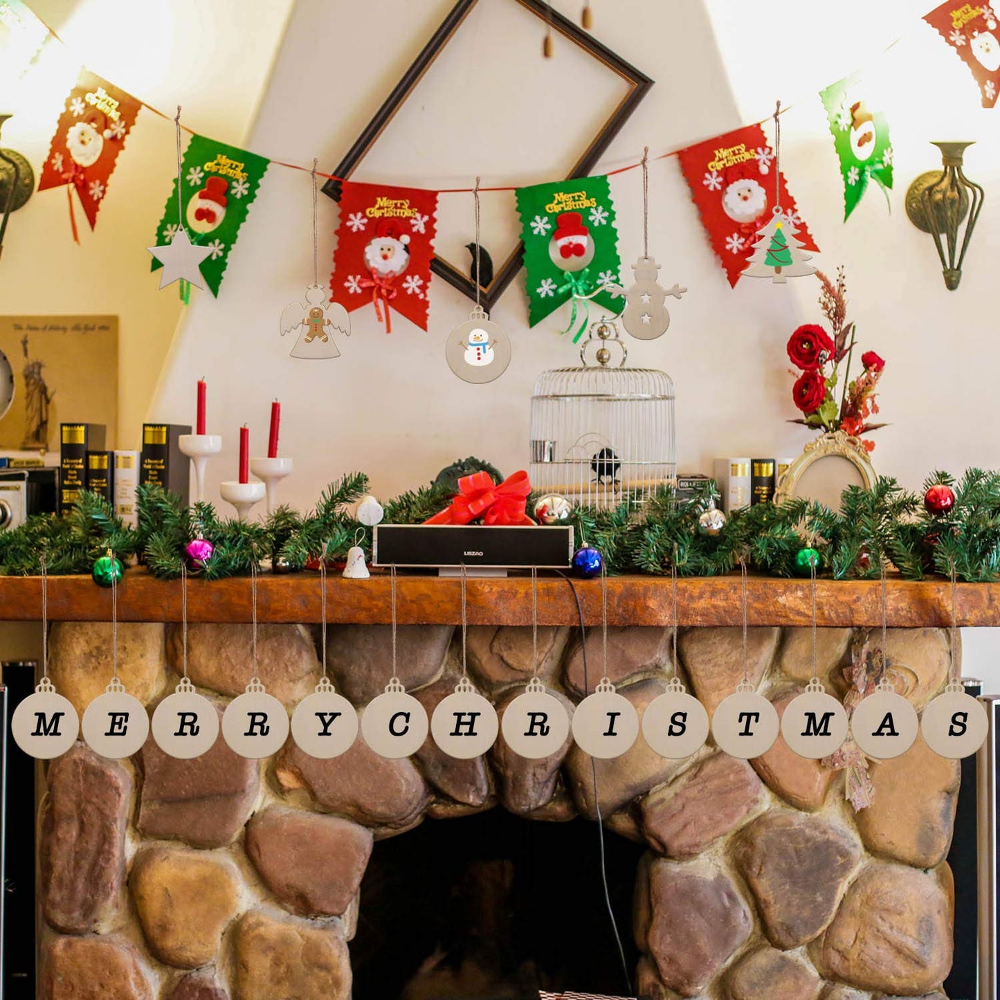 30 Pcs Unfinished Paintable Blank Wooden Christmas Festival Decoration Ornaments, Xmas Tree Hanging Wood Slices for Kids DIY Art Crafts