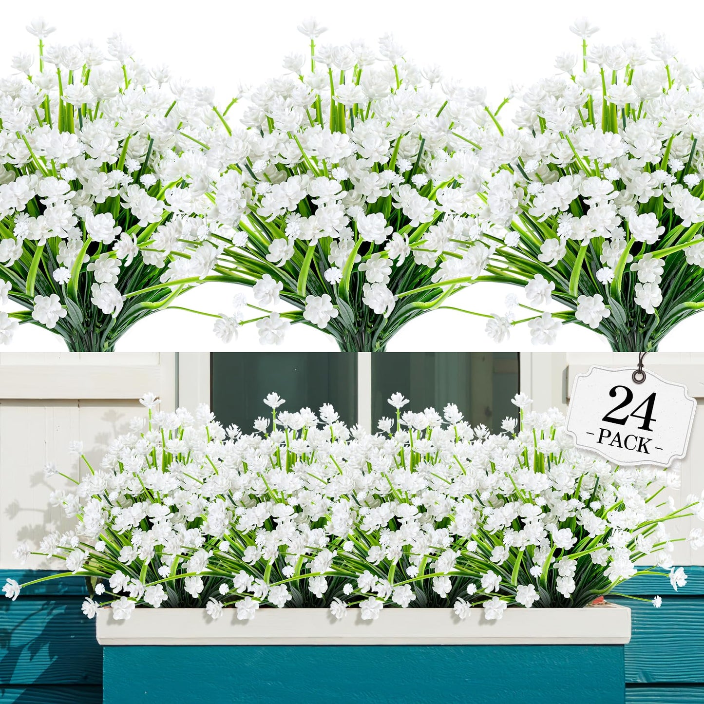 AGIRL 24 Bundles Artificial Flowers for Outdoor,No Fade Fake Plastic Flowers Faux Plants for Decoration Hanging Planters Indoor Outside Garden Porch Window Box Home Wedding Farmhouse