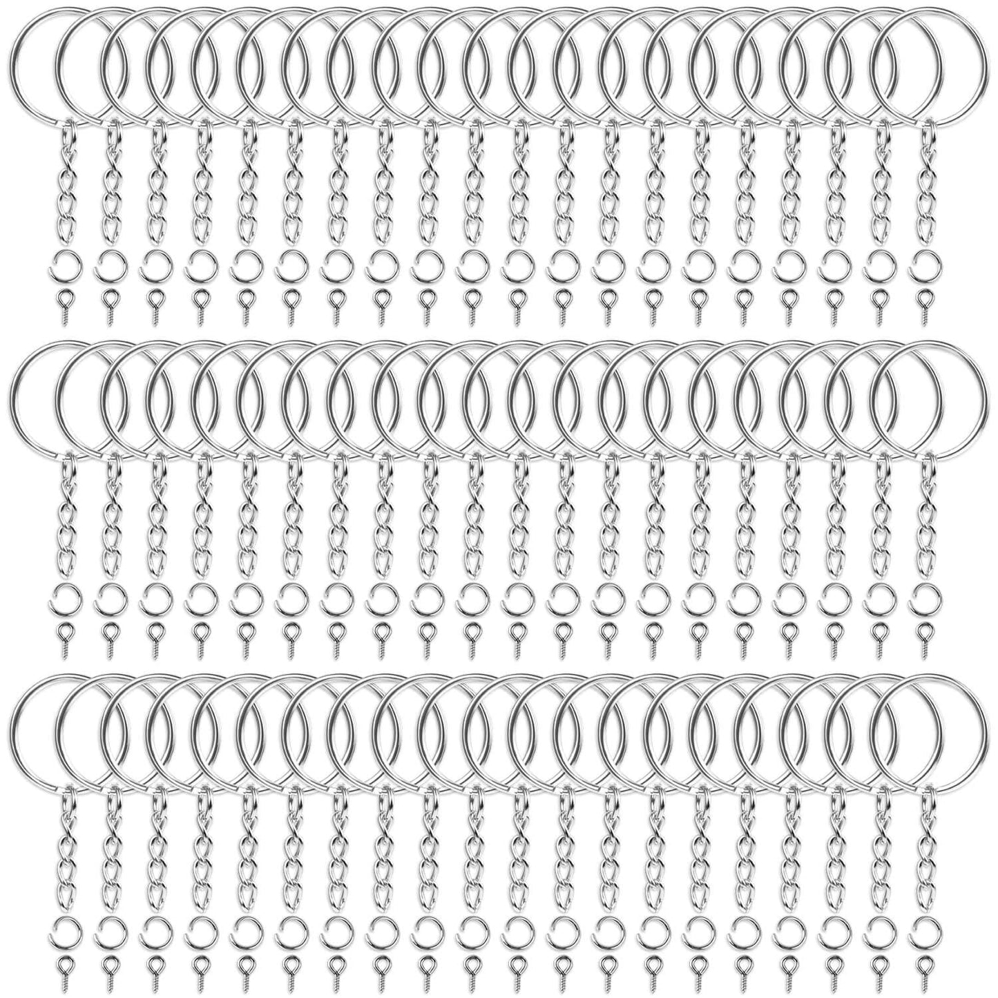 Audab 360Pcs Keychain Bulk, 120Pcs Keychain Rings with Chain and Open Jump Ring with Screw Eye Pins for Crafts and Jewelry Making