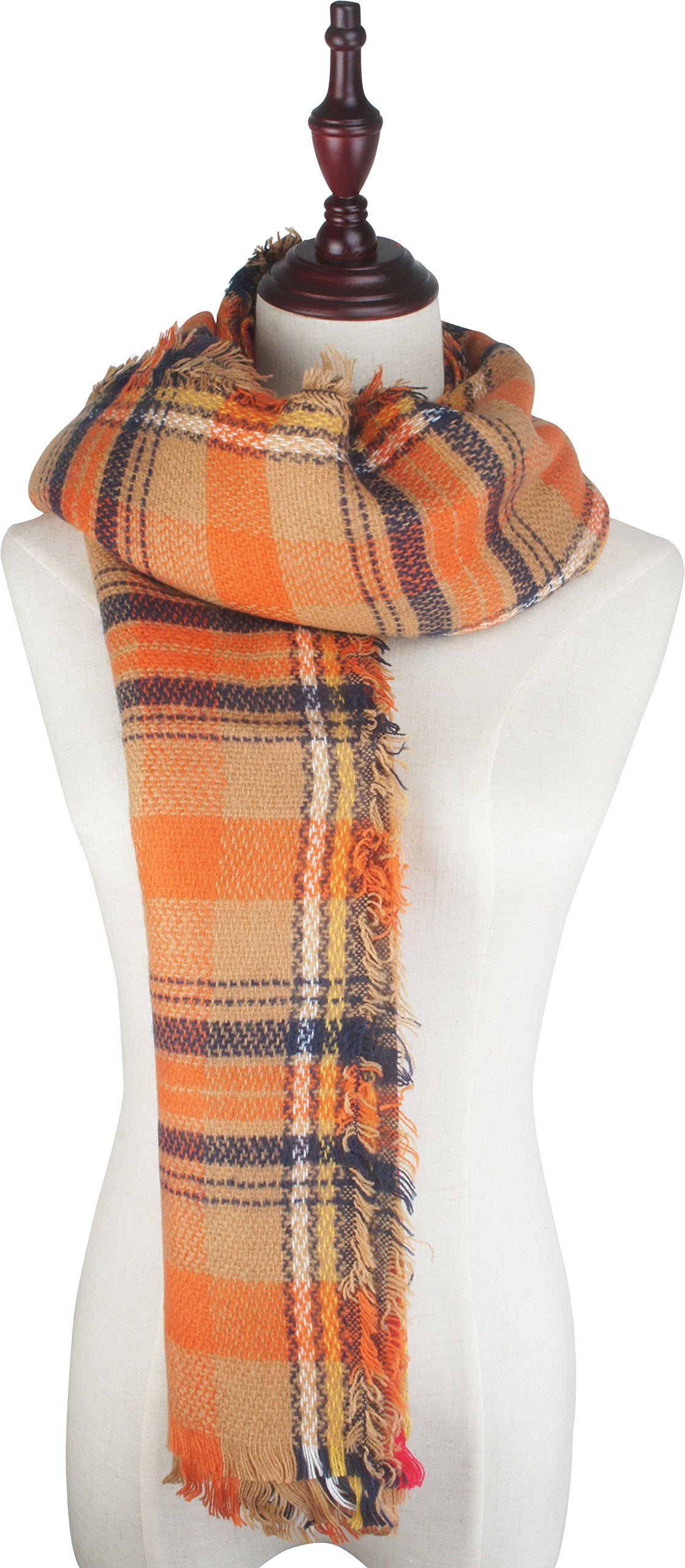 Women's Plaid Blanket Fall Winter Scarf Wrap Oversized Shawl Orange for Halloween Thanksgiving