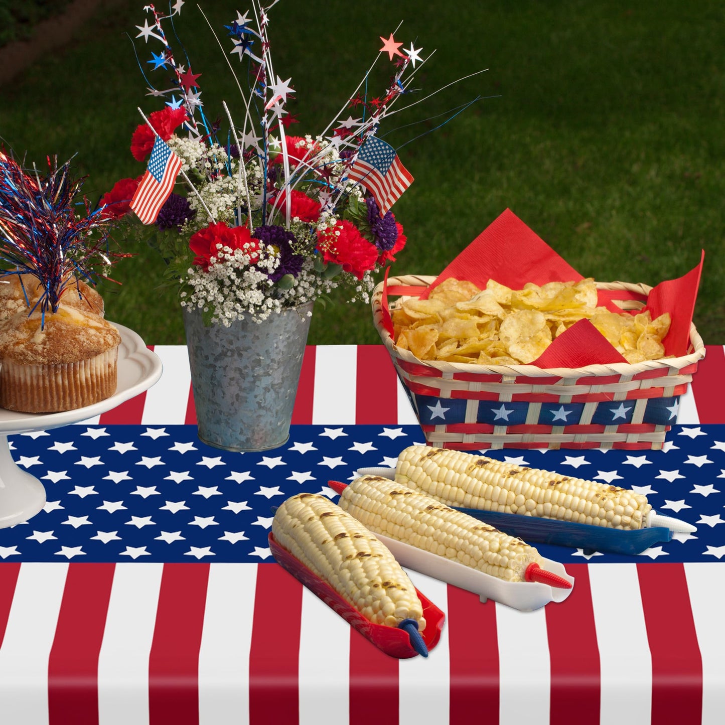 4 Pcs 4th of July Decorations, 108" X 54" Plastic 250th Anniversary 4th of July Tablecloths, Rectangle Red White Blue Tablecloth American Tablecover, Patriotic Table Cover Memorial Day Party Supplies