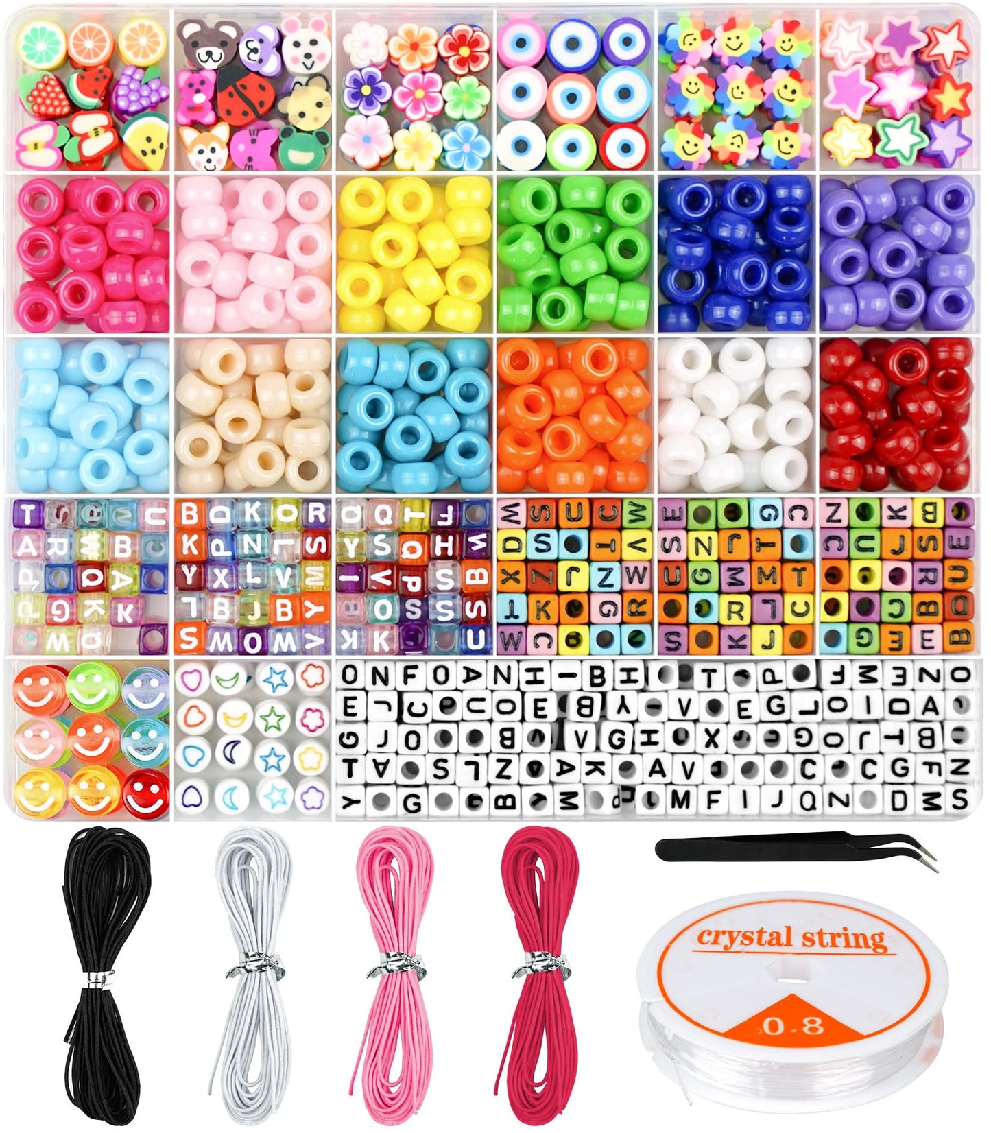 Dowsabel Bracelet Making Kit, Beads for Bracelets Making Pony Beads Polymer Clay Beads Smile Face Beads Letter Beads for Jewelry Making, DIY Arts and Crafts Gifts for Girls Age 6 7 8 9 10-12