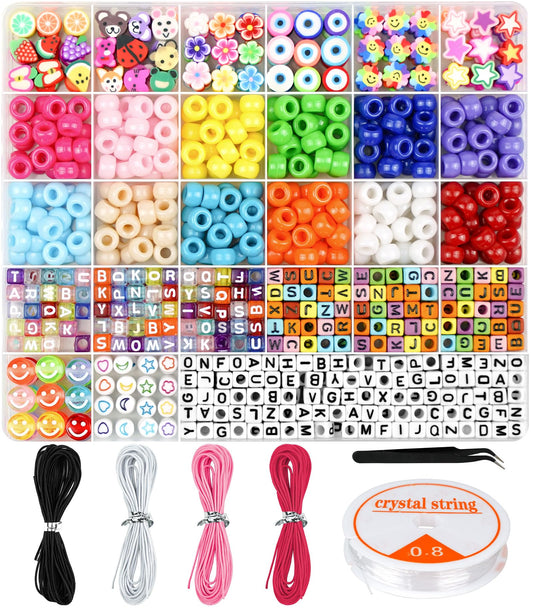 Dowsabel Bracelet Making Kit, Beads for Bracelets Making Pony Beads Polymer Clay Beads Smile Face Beads Letter Beads for Jewelry Making, DIY Arts and Crafts Gifts for Girls Age 6 7 8 9 10-12