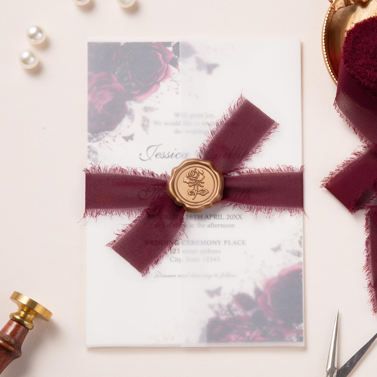 Burgundy and Pink Chiffon Ribbon for Flower Bouquet, 1" x21Yd Fabric Ribbon for Gift Wrapping, Handmade Frayed Ribbon for Wedding Invitations/Christmas Decorations