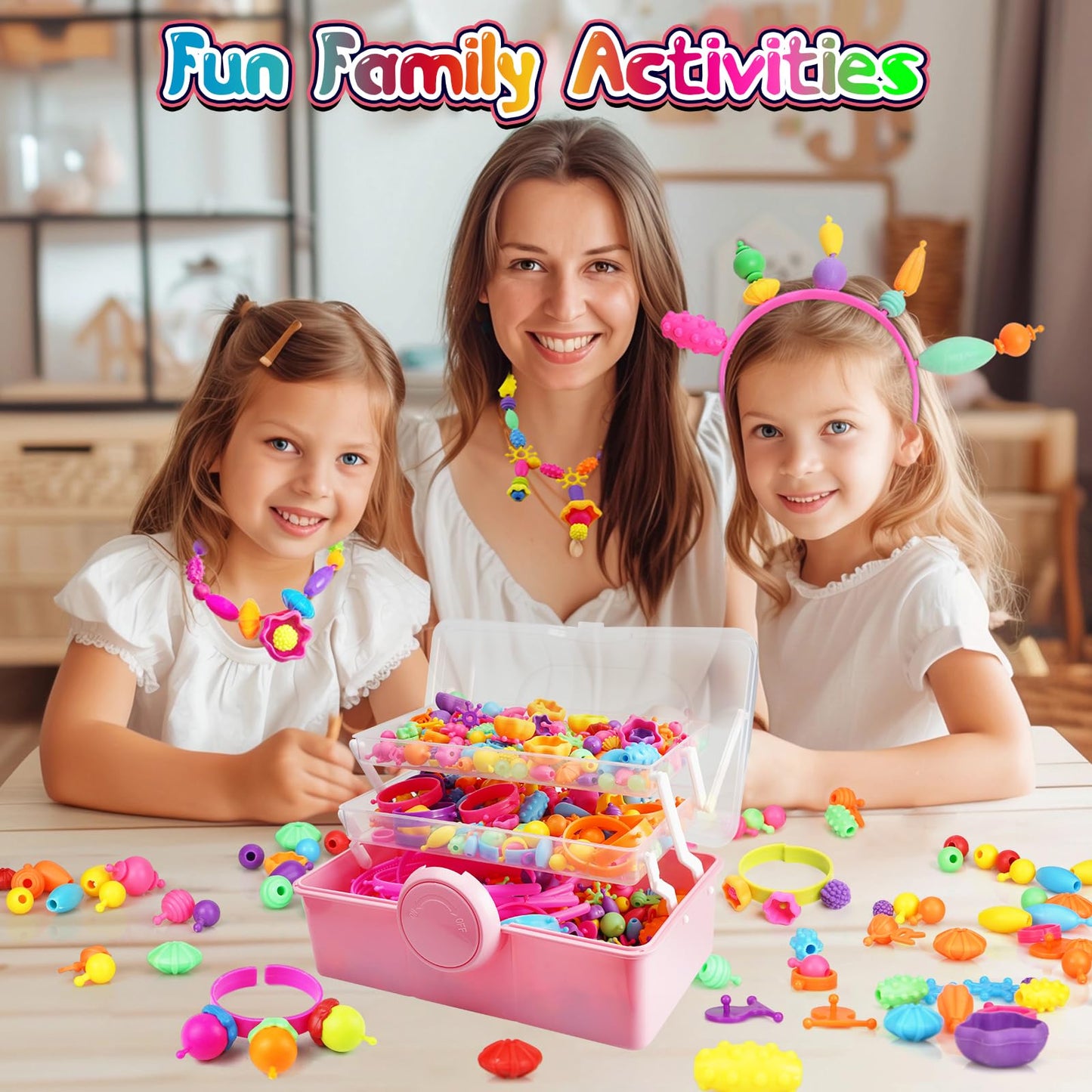 FUNZBO 850pcs Pop Beads - Jewelry Making Kit for 3 4 5 6 7 8 Year Old Little Girls, Arts and Crafts Toys for Kids, Necklace Bracelet Ring Hairband Creativity Snap Set, Birthday Gifts for Kids