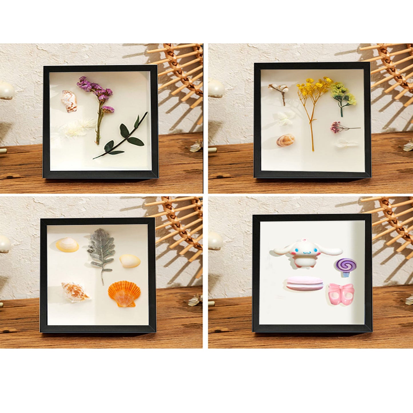 8x8 Shadow Box Frame Display Case, Wood with Plexiglass, Display Case Box for Memorabilia, Medal, Crafts,Tickets and Photos, Picture Frame for Wall and Tabletop (Black, 8x8)