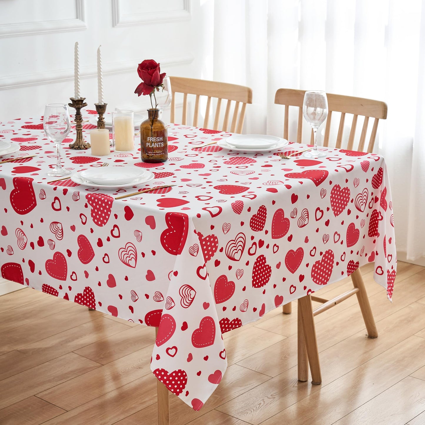 Valentine's Day Tablecloth 60 x 84 Inch Red Love Heart Rectangle Table Cloth - Oblong Polyester Fabric Table Cover for Valentine Wedding Anniversay Dinner Party Picnic Kitchen Decorations
