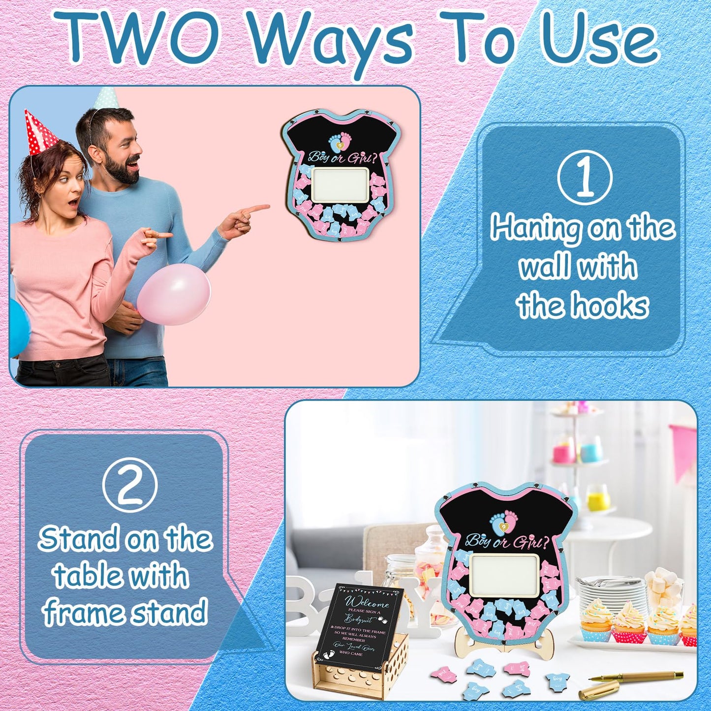 63 Pcs Baby Shower Guest Book Alternatives Set Baby Shower Decorations with Photo Frame Sonogram Frame Keepsake 60 Wood Slices Guest Book for Birthday (Gender Reveal)