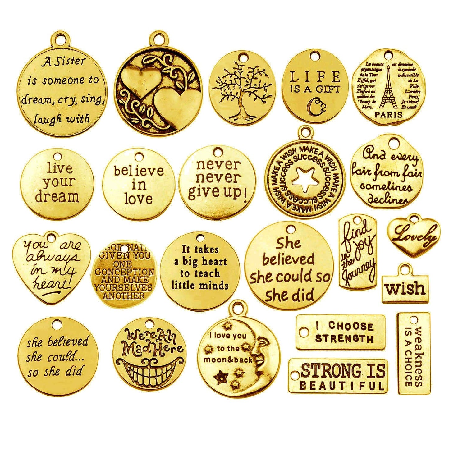 40pcs Antique Gold Inspiration Words Charms Craft Supplies Beads Charms Pendants for Jewelry Making Crafting Findings Accessory for DIY Necklace Bracelet (M511)