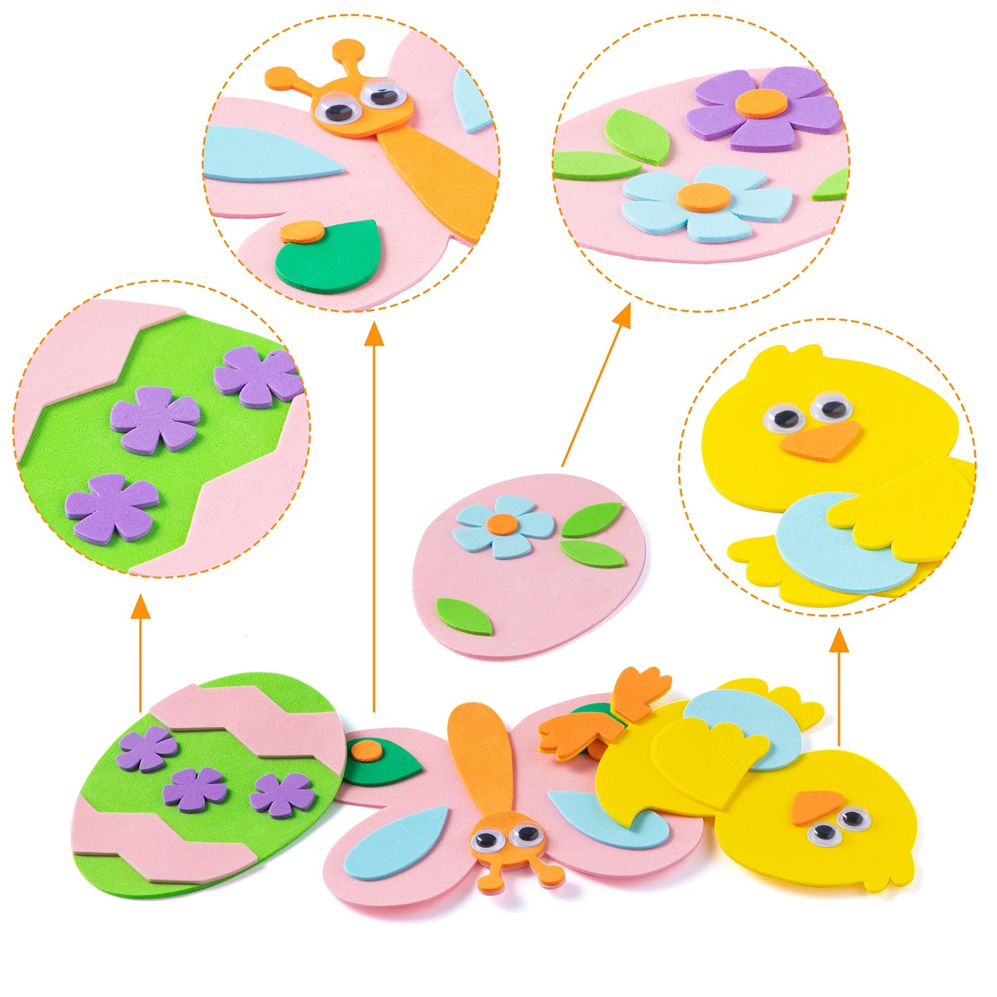 24 Pcs Foam Easter Egg Magnet Craft Kit, Easter Craft Kits DIY Animal and Egg Magnet Set for Kids Favor Classroom Homeschool Art Decor, Art and Craft Supplies Party Favors
