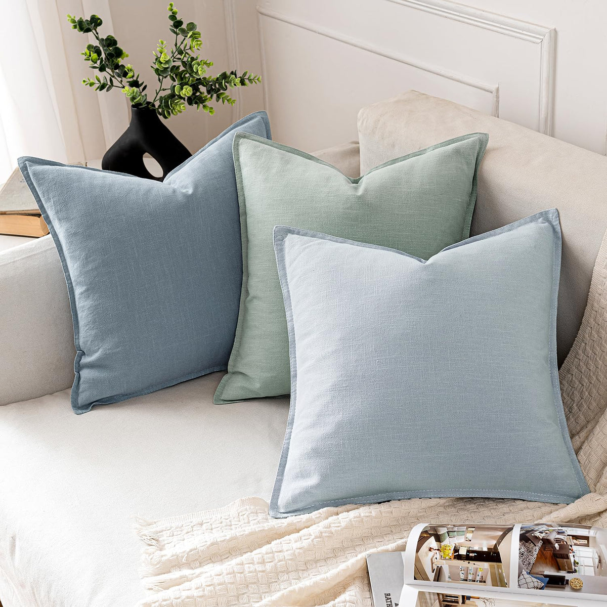 MIULEE Decorative Linen Euro Sham Pillow Covers 24x24 Light Blue
