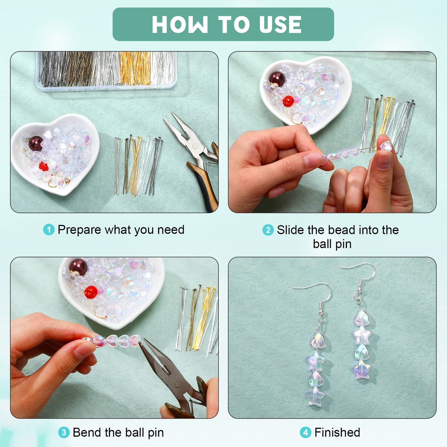 500 Pieces Flat Head Pins for Jewelry Making 2 Inch Straight Head Pins Metal End Headpins DIY Head Pin Findings with Plastic Box for Craft Earring Bracelet Necklace Pendant Supplies (Mixed Colored)