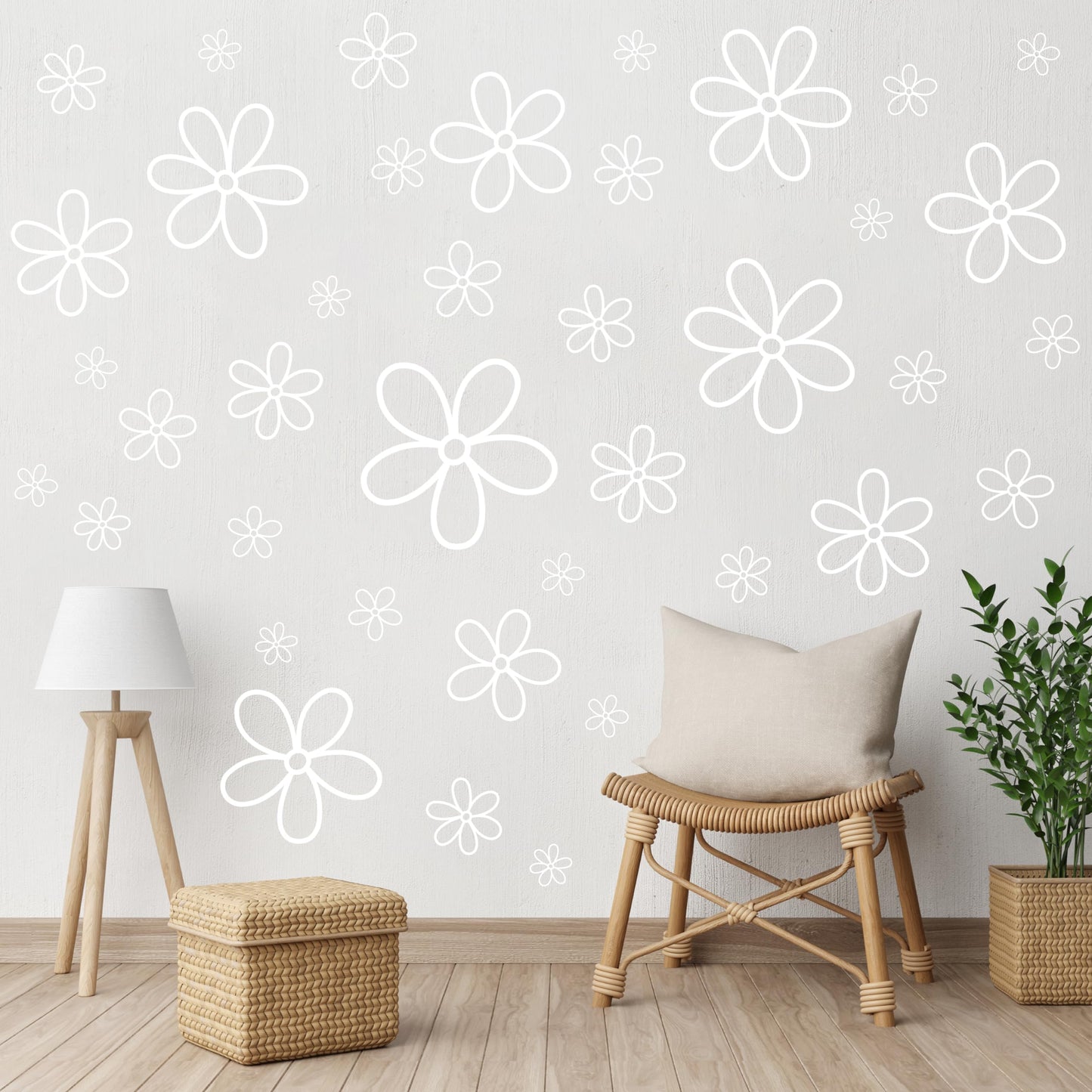 A1diee 8Pcs White Daisy Wall Sticker in Total 44 Pieces Vinyl Cute Flower Art Aesthetic Transparent Vinyl Peel and Stick Wall Decor for Christmas Window College Dorm Bedroom Living Room Decoration
