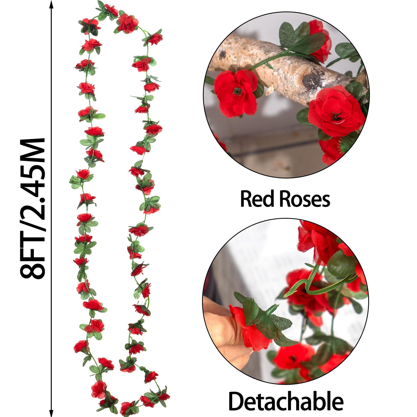 BSMYBO 5Pcs 41FT Artificial Red Flower Garland, Fake Hanging Flower Vines Wine Red Rose with Green Leaves, Faux Silk Flower for Backdrop Decoration Tea Party Wedding Birthday Anniversary Bedroom
