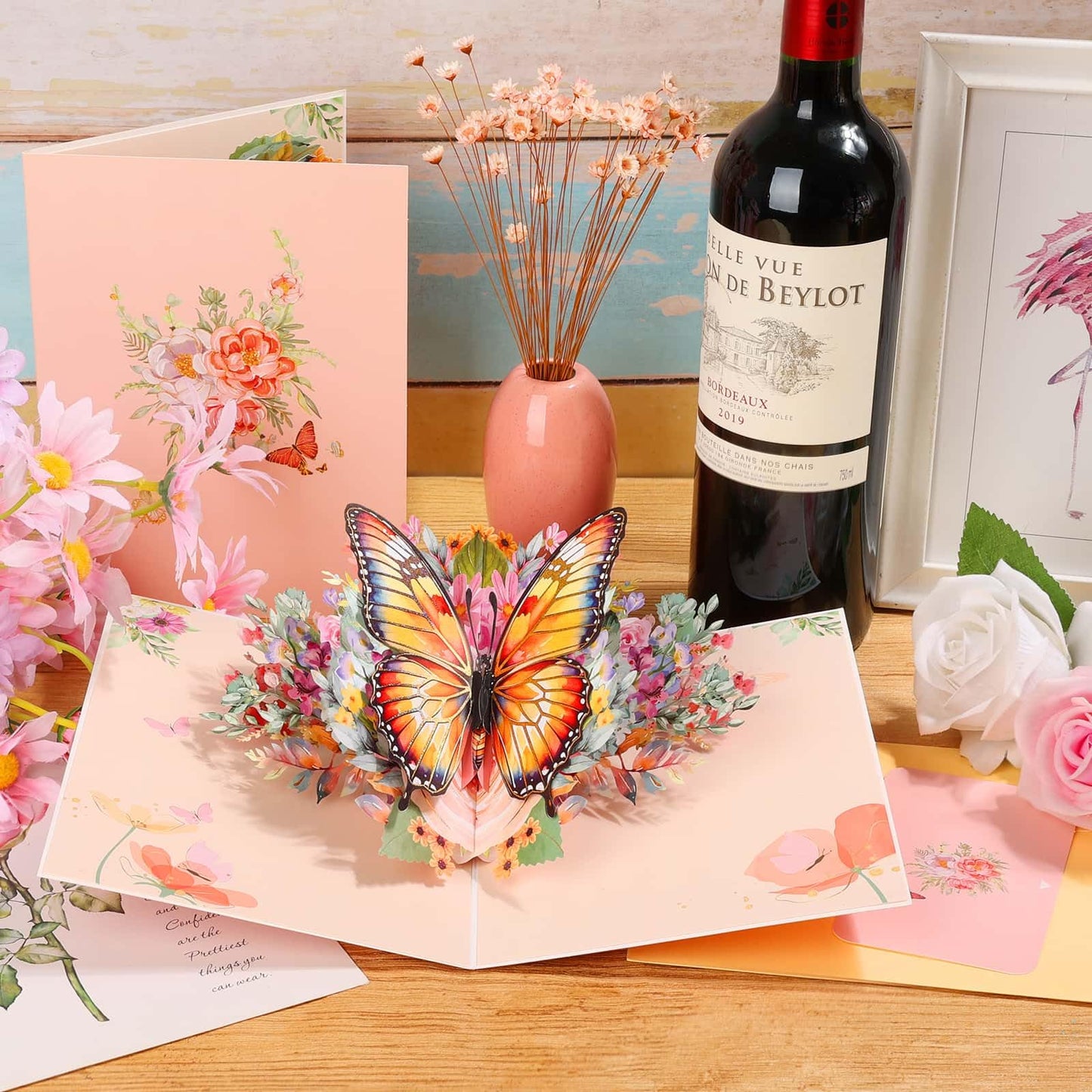 Tidponra 4 Pack Butterfly Flower Pop Up Cards, Hummingbird Birthday Card 3D Greeting Cards for Mother's Day, Graduation, Anniversary, Thinking of You, Get Well, Home Decor, with Envelope and Note