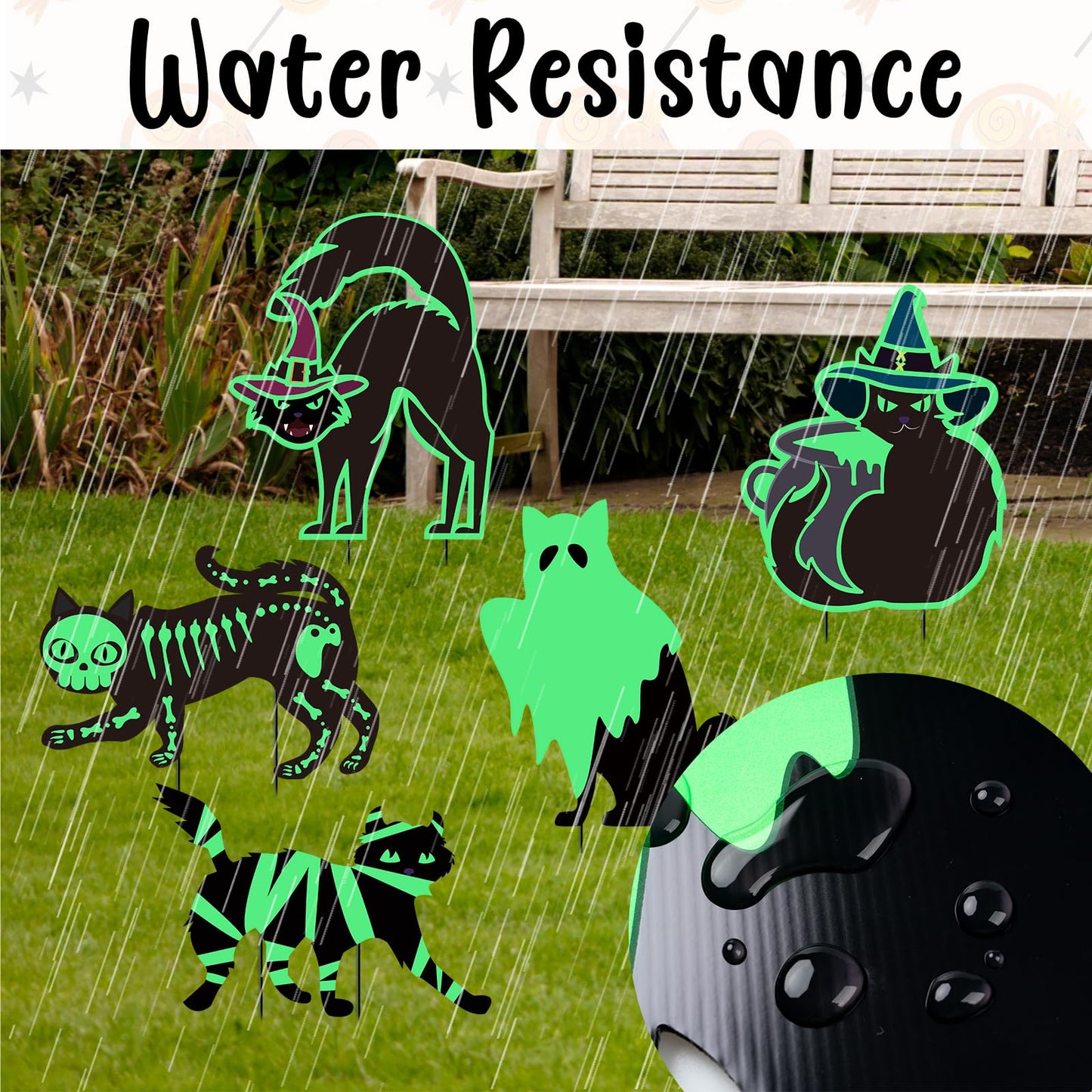 Halloween Yard Decorations Outdoor Signs - 5pcs Black Cat Halloween Decor Yard Signs with Stakes, Mummy Ghost Witch Skeleton Cat Glow in Dark for Halloween Party Supplies Garden Lawn Decorations