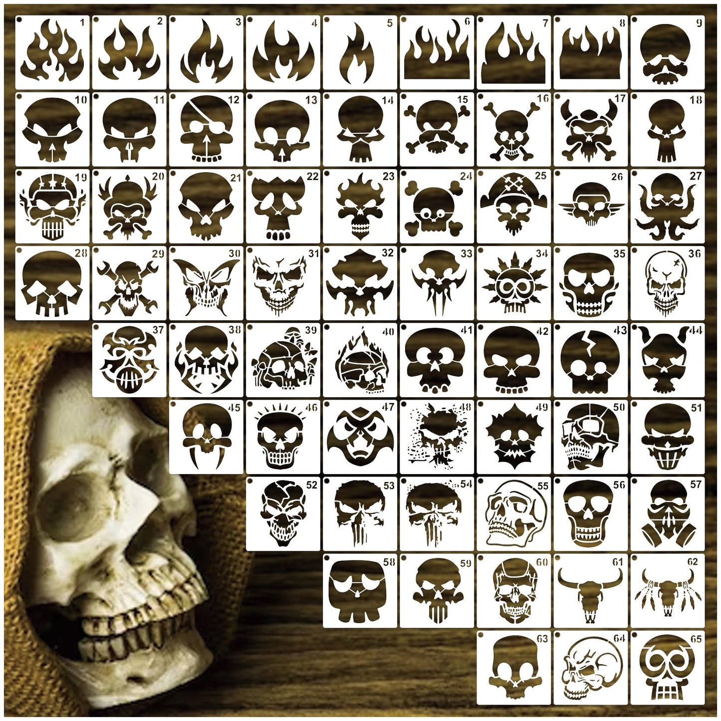 Small Stencils for Painting on Wood Reusable, 3 Inch Reusable Stencil for Craft Ornament Paint Template Stencils for Wall Card Rock Wood Signs Coasters Canvas Home Decor (Skull)