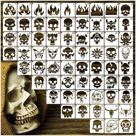 Small Stencils for Painting on Wood Reusable, 3 Inch Reusable Stencil for Craft Ornament Paint Template Stencils for Wall Card Rock Wood Signs Coasters Canvas Home Decor (Skull)