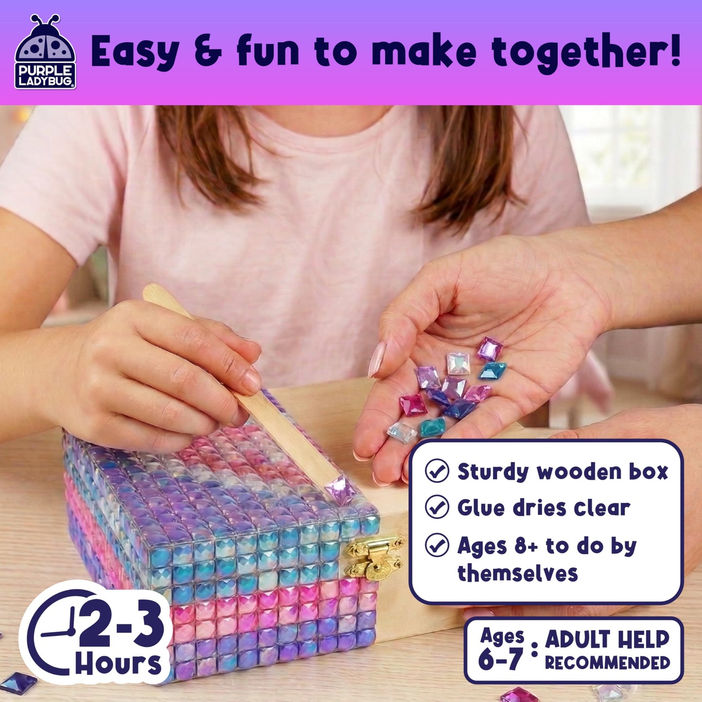 PURPLE LADYBUG Jewelry Box Craft for Girls 8-12 6-8 - Birthday Gift for 7 8 9 10 11 12 Year Old Girl, Fun Mosaic Arts and Crafts for Kids Ages 8-12, Girls Toys 8-10