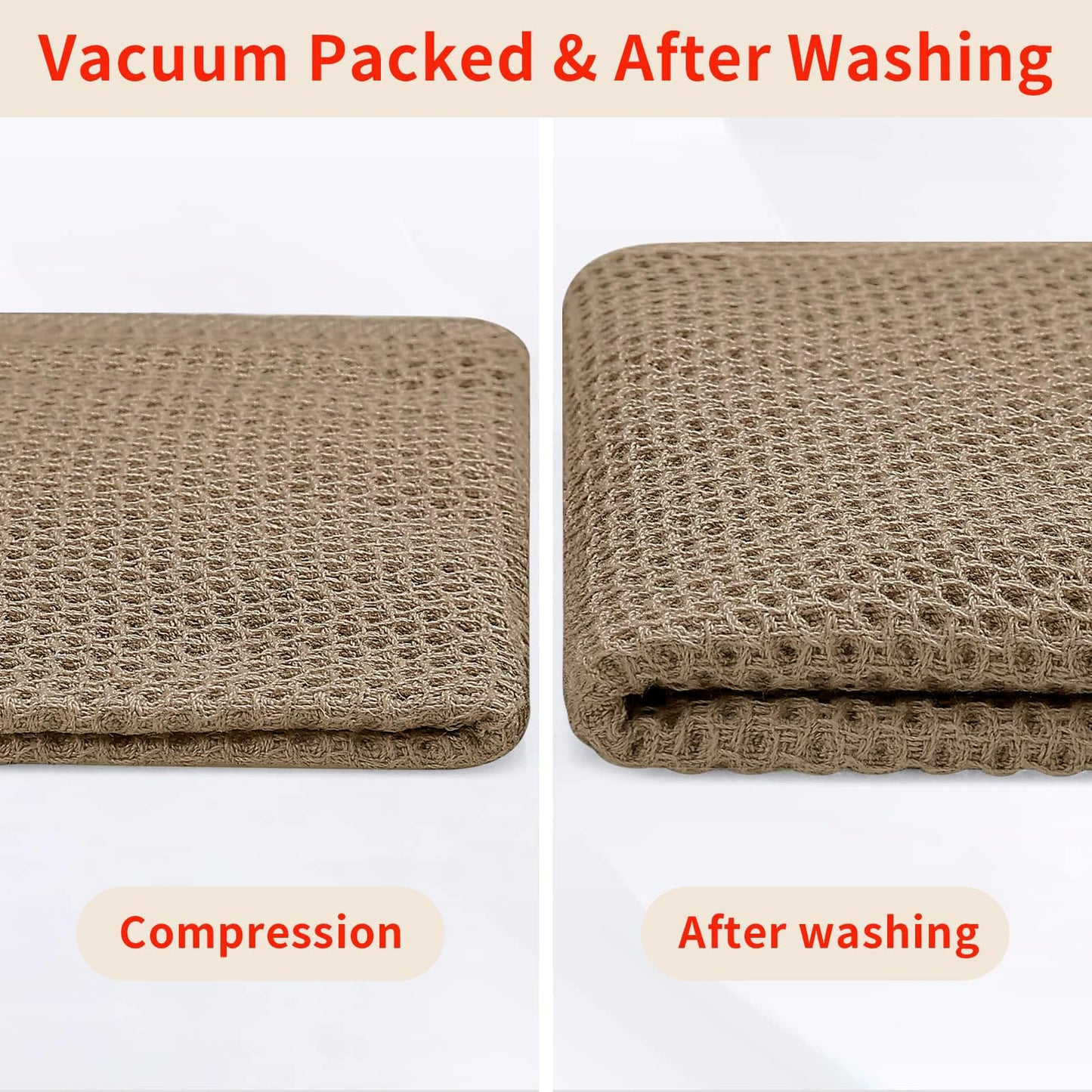 100% Cotton Waffle Weave Kitchen Dish Towels, Ultra Soft Absorbent Quick Drying Cleaning Towel, 13 x 28 Inches, 4-Pack, Tan