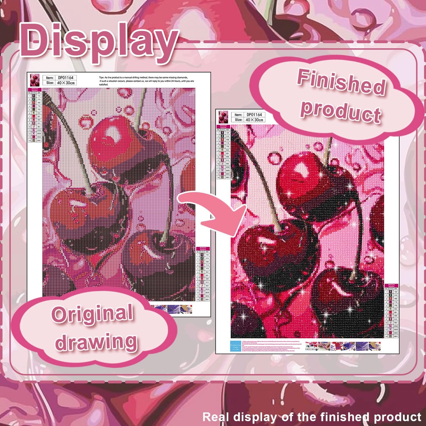 AIBOERL Cherry Diamond Art Kits for Adults,Cherry 5D Diamond Painting Kits for Adults Beginners,DIY Full Round Drill Diamond Dot Painting Gem Art Kits for Adult, Home Wall Decor 12x16Inch