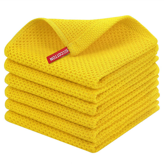 100% Cotton Waffle Weave Kitchen Dish Cloths, Ultra Soft Absorbent Quick Drying Dish Towels, 12 x 12 Inches, 6-Pack, Yellow
