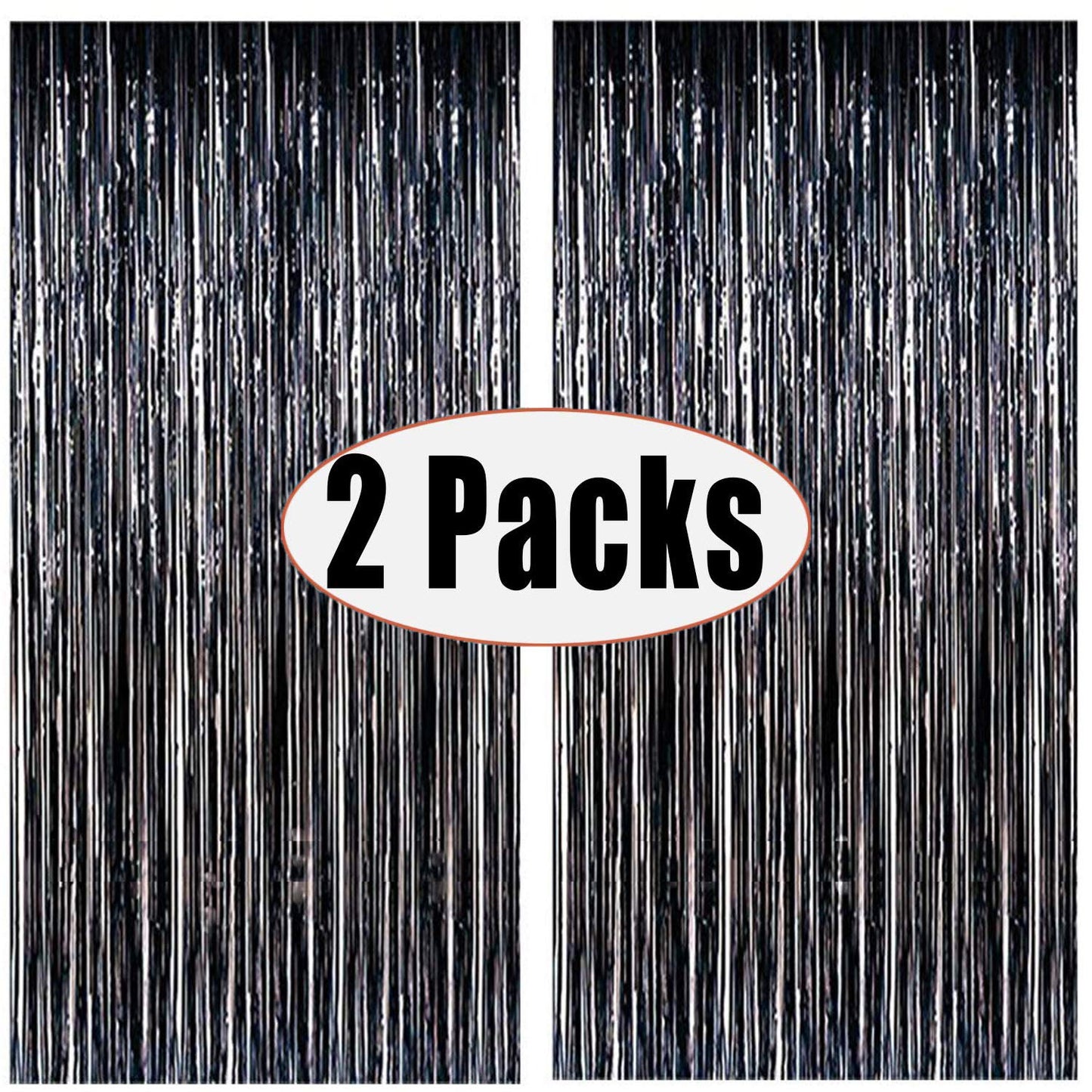 Fecedy 2pcs 3ft x 8.3ft Black Metallic Tinsel Foil Fringe Curtains Photo Booth Props for Birthday Wedding Engagement Bridal Shower Baby Shower Bachelorette Holiday Celebration Party Decorations