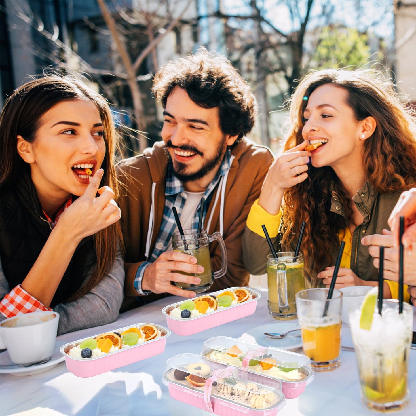 JuneHeart Mini Loaf Pans with Lids and Spoons, 30 Pack, Pink, 6.8oz, Rectangular Aluminum Foil Baking Pans