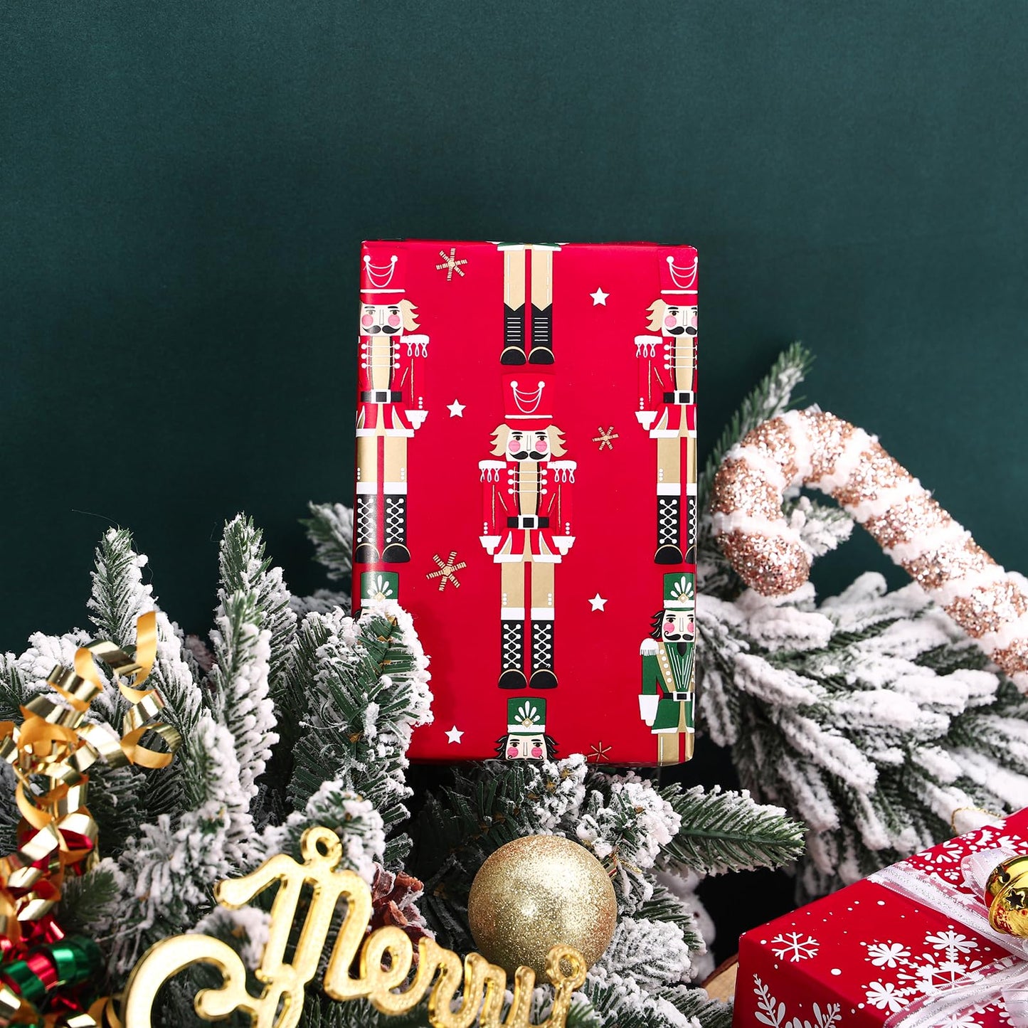 30 Inch Jumbo Reversible Nutcracker Christmas Wrapping Paper - 30 Inch x 33 Feet - Red Nutcracker and Snowflake Wrapping Paper for Christmas, Holiday, Party