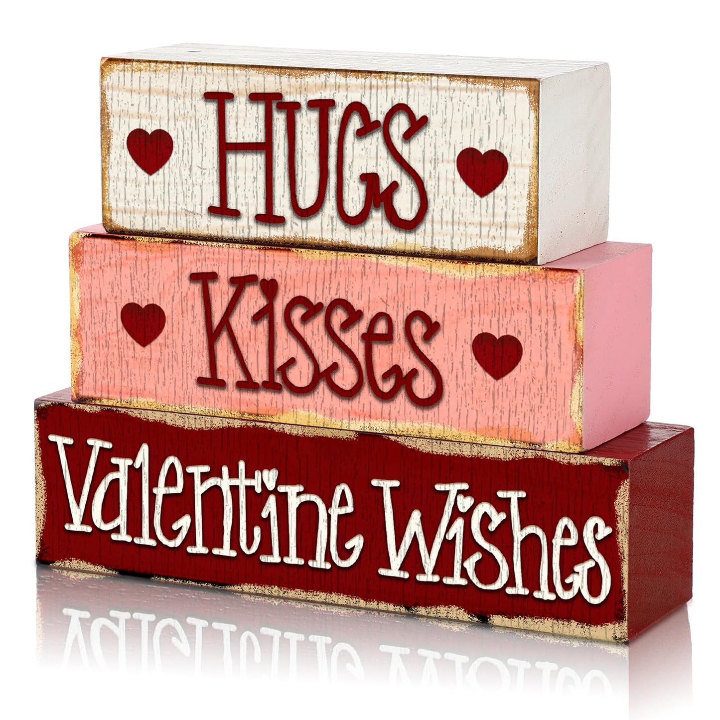 3 Pcs Valentine Table Decoration Signs Tiered Tray Valentine Wooden Love Blocks Heart Wood Freestanding Decor for Farmhouse Centerpiece Wedding Gift(Classic Style)