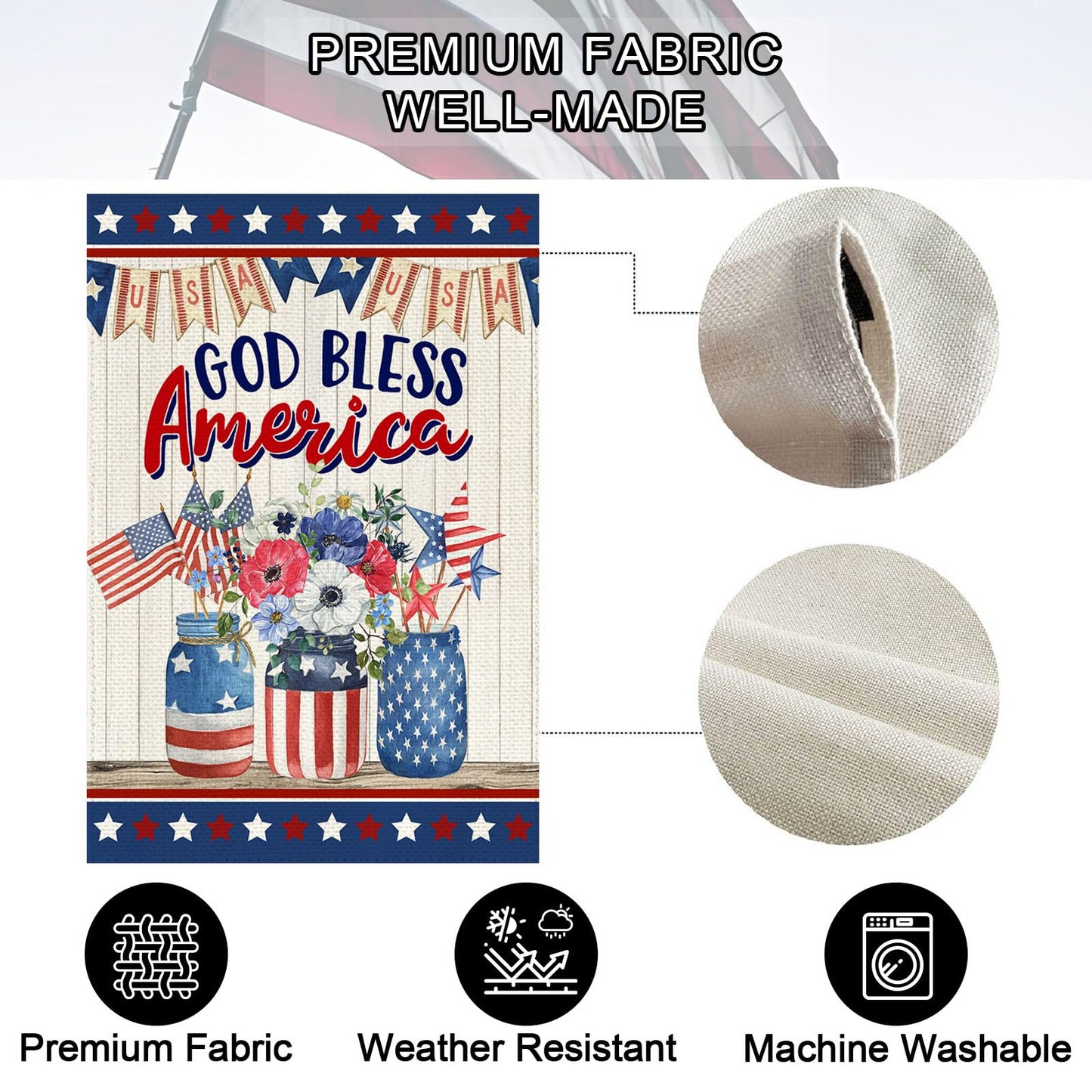 Baccessor 4th of July Patriotic House Flag Double Sided Memorial Day God Bless America Flower Vase Independence Day Yard Flag Outdoor Outside Holiday Decoration 28x40 Inch (Large)