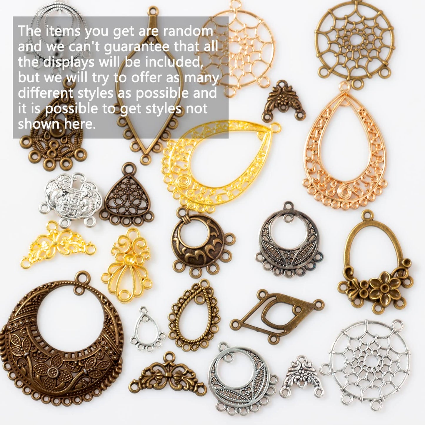 stino 100g Metal Chandelier Charms for Jewelry Making, Bulk Silver & Gold Charms forEarring Necklace Jewelry Making and Findings (Linker Silver & Gold)
