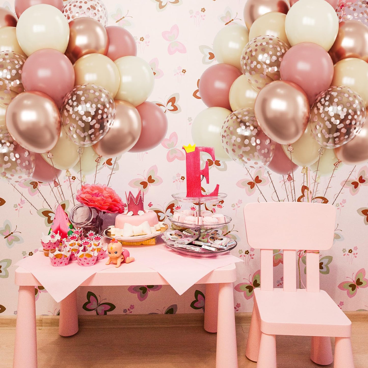Funhot Retro Blush Pink Balloons Set, 60PCS Dusty Pink Birthday Balloons, 12Inch Chrome Rose Gold Balloons Beige Nude Latex Balloon for Girls Birthday Bridal Baby Shower Wedding Boho Party Decoration