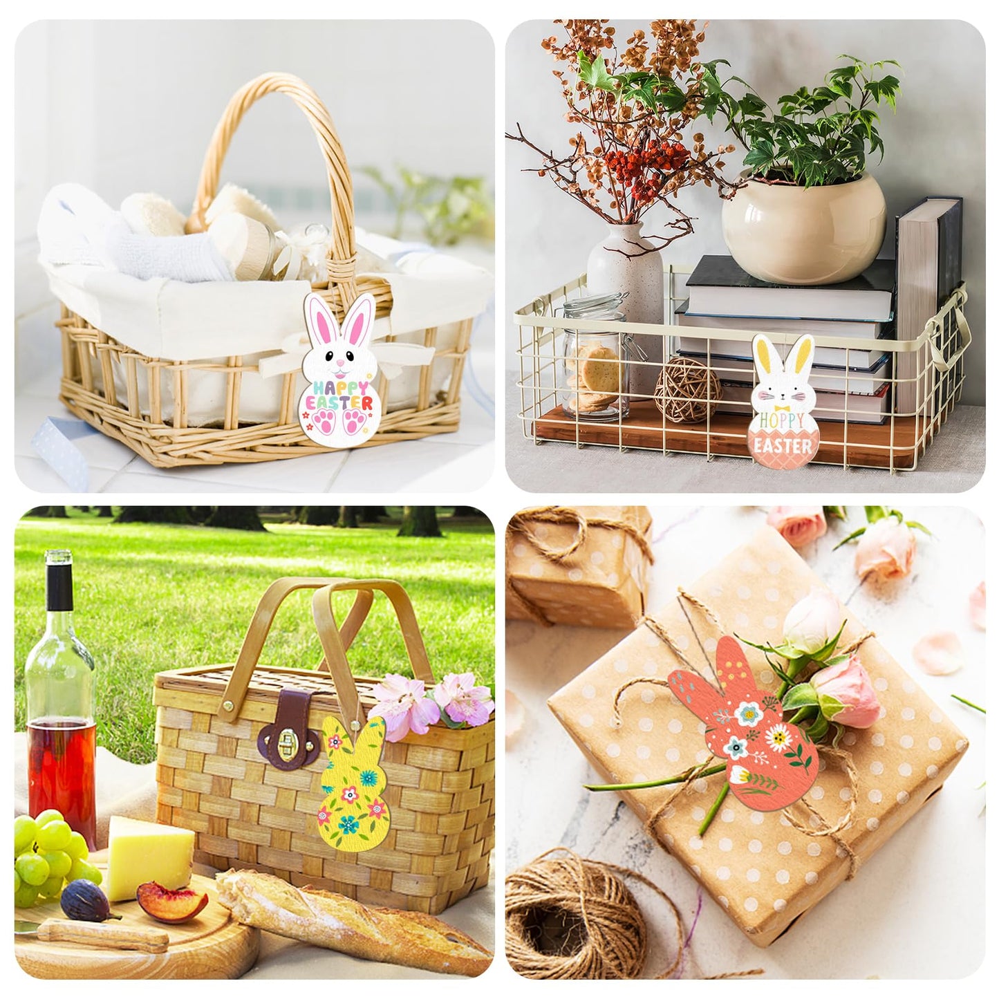 Wooden Easter Ornaments to Paint Spring Decoration Happy Easter Cutouts Unfinished 24PCS 3.5 inches, DIY Blank Rabbit Bunny Unfinished Christmas Tree Wood Discs Ornament for Home Crafts Hanging