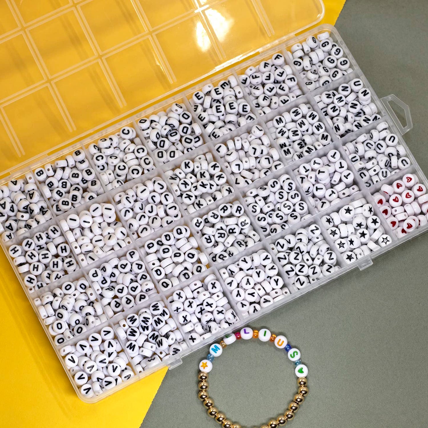 Acrylic Letter Beads, 1450 Pcs 4x7mm Round Alphabet Beads in 28 Grid Box for Jewelry Making, DIY Bracelets (4x7mm, White)