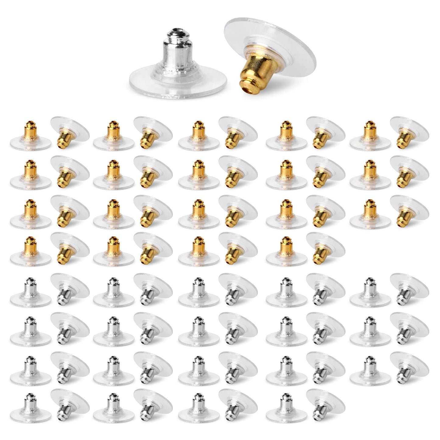 Mr. Pen Bullet Clutch Earring Backs - 76 Pcs, Gold & Silver, Rubber Backs for Studs & Pierced Earring Stoppers