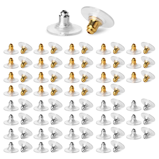 Mr. Pen Bullet Clutch Earring Backs - 76 Pcs, Gold & Silver, Rubber Backs for Studs & Pierced Earring Stoppers