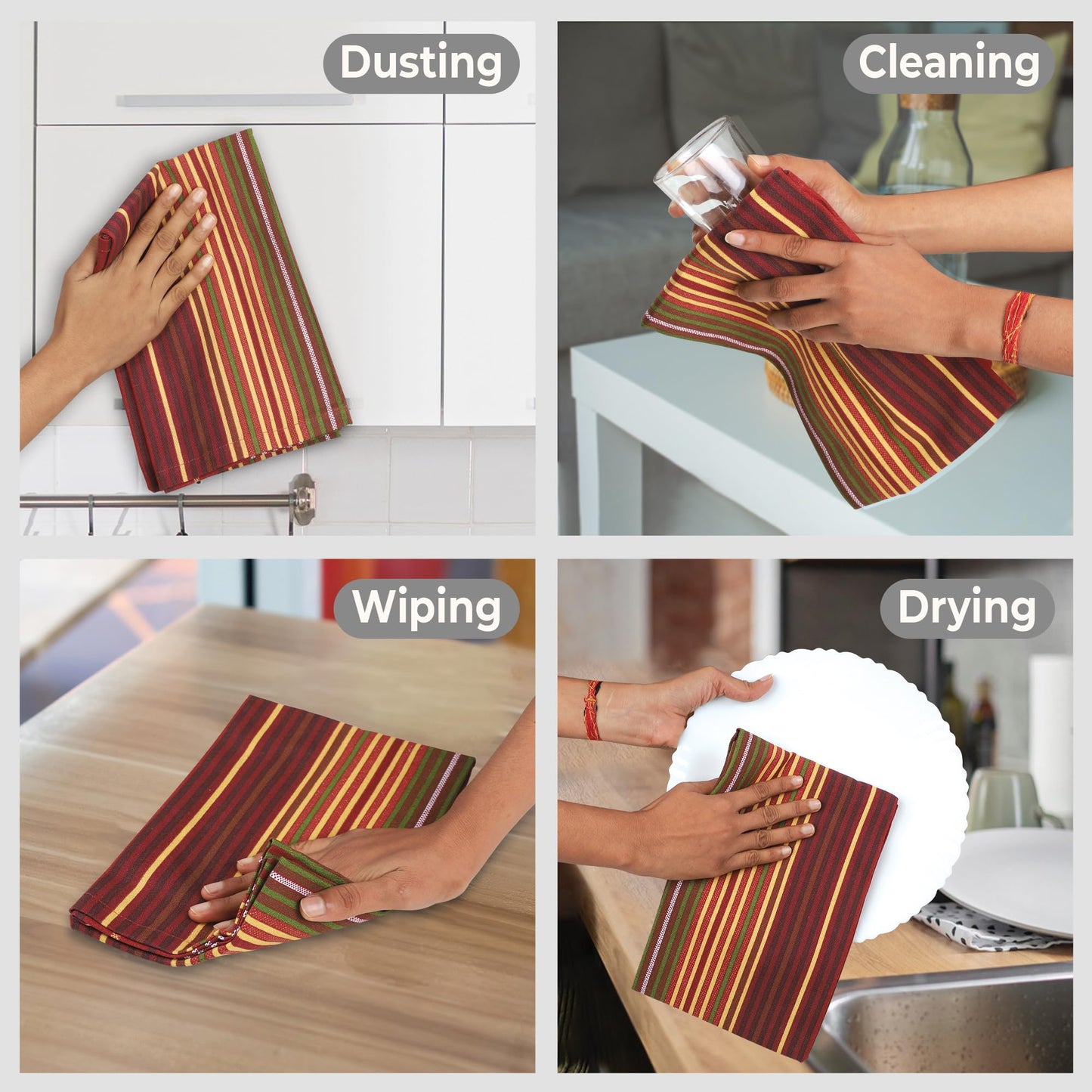 Fall Print Stripes Kitchen Towels Premium Quality 100% Cotton Harvest Dish Towels Mitered Corners Ultra Soft (Size: 20X30 Inch) Thanks Giving Highly Absorbent Tea Towels - (Set of 6)