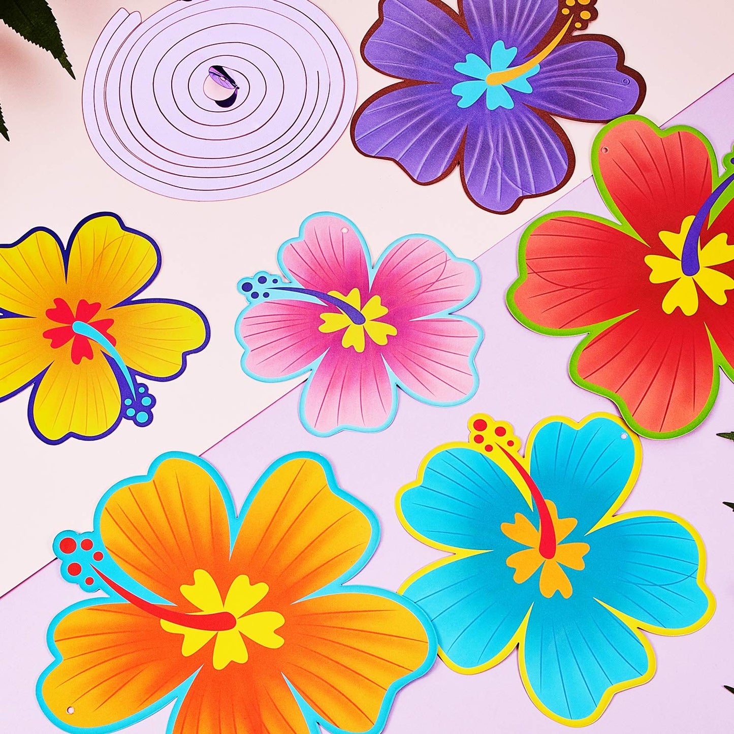 WILLBOND 40 Pieces Hawaiian Luau Birthday Party Hanging Swirl Decorations Flower Foil Swirl Decorations Ceiling Decorations for Summer Tropical Hawaiian Theme Party Decoration Supplies